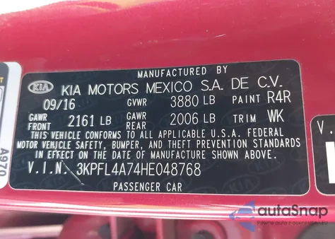 2017 Kia Forte S z USA, uszkodzony, nr VIN 3KPFL4A74HE048768